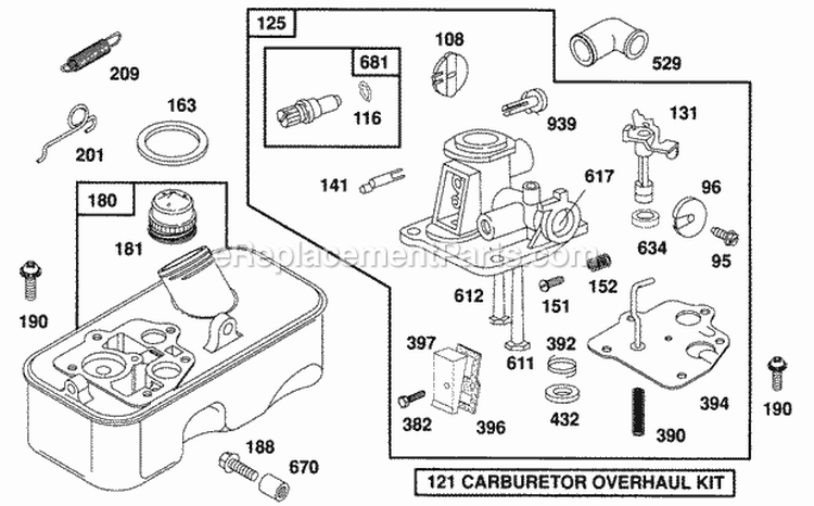 Carburetor Assy Fuel Tank Diagram and Parts List for 093902-0122-02  Briggs and Stratton Engine